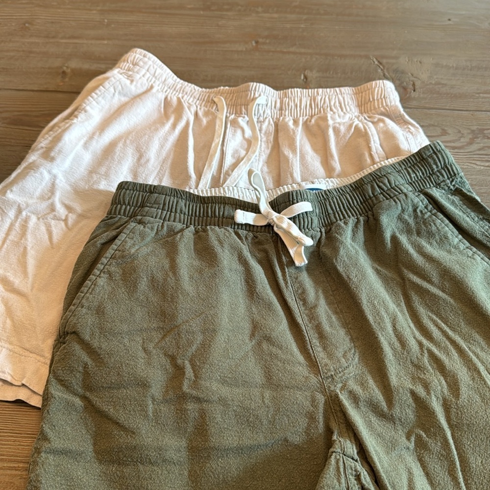 2 Men's Olive and cream Drawstring Casual cotton shorts